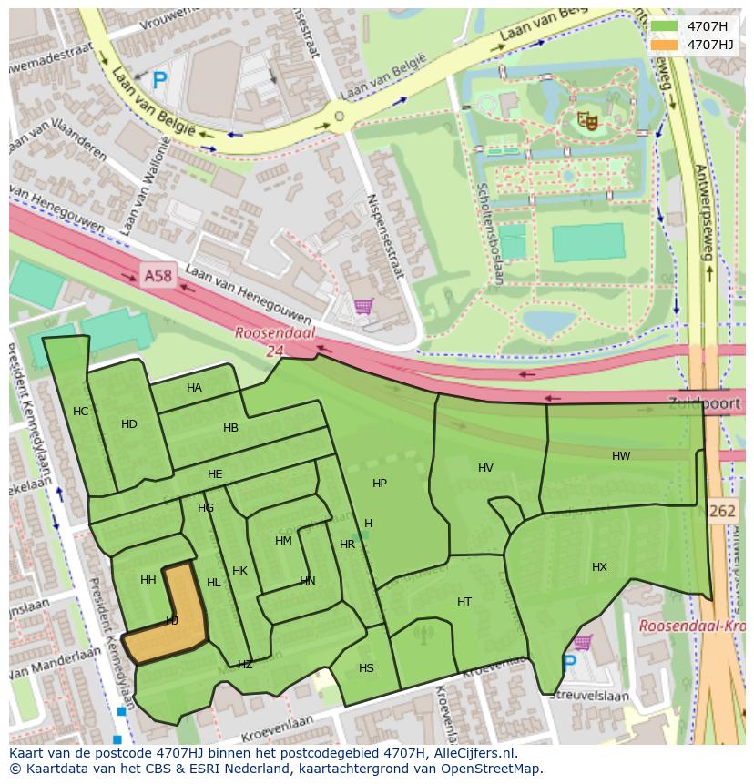 Afbeelding van het postcodegebied 4707 HJ op de kaart.