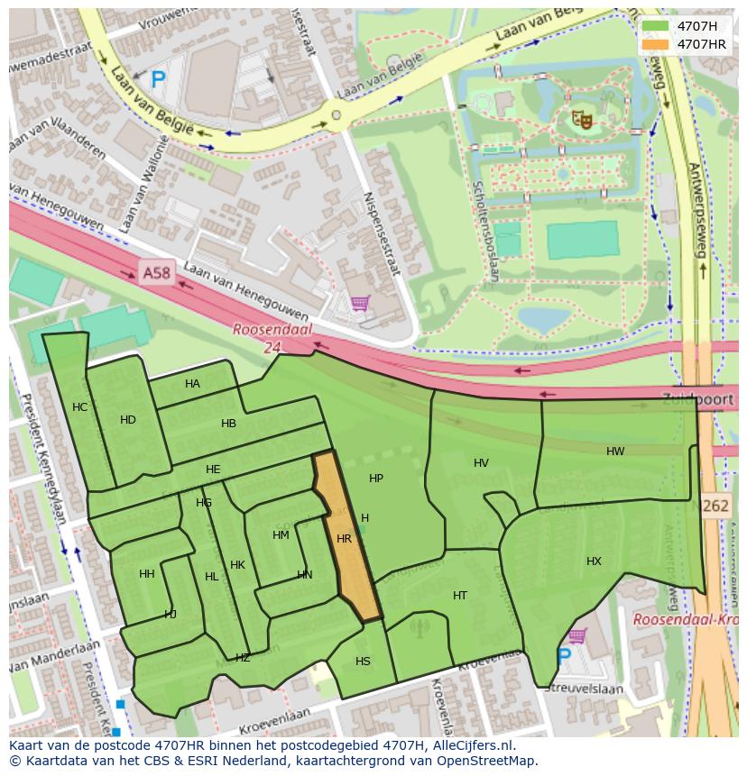 Afbeelding van het postcodegebied 4707 HR op de kaart.
