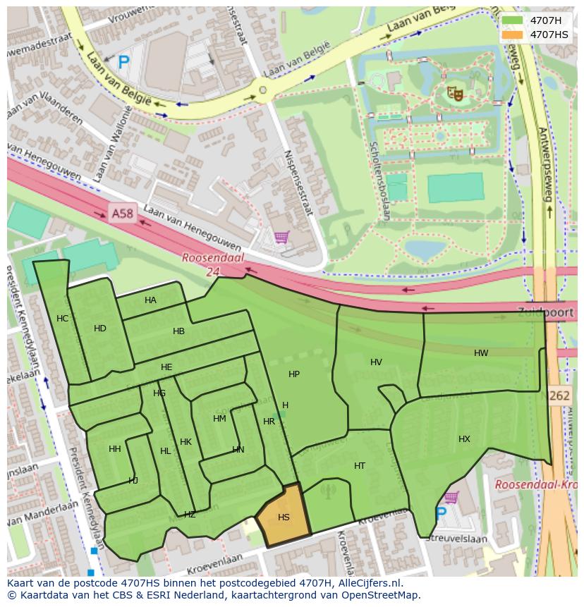 Afbeelding van het postcodegebied 4707 HS op de kaart.
