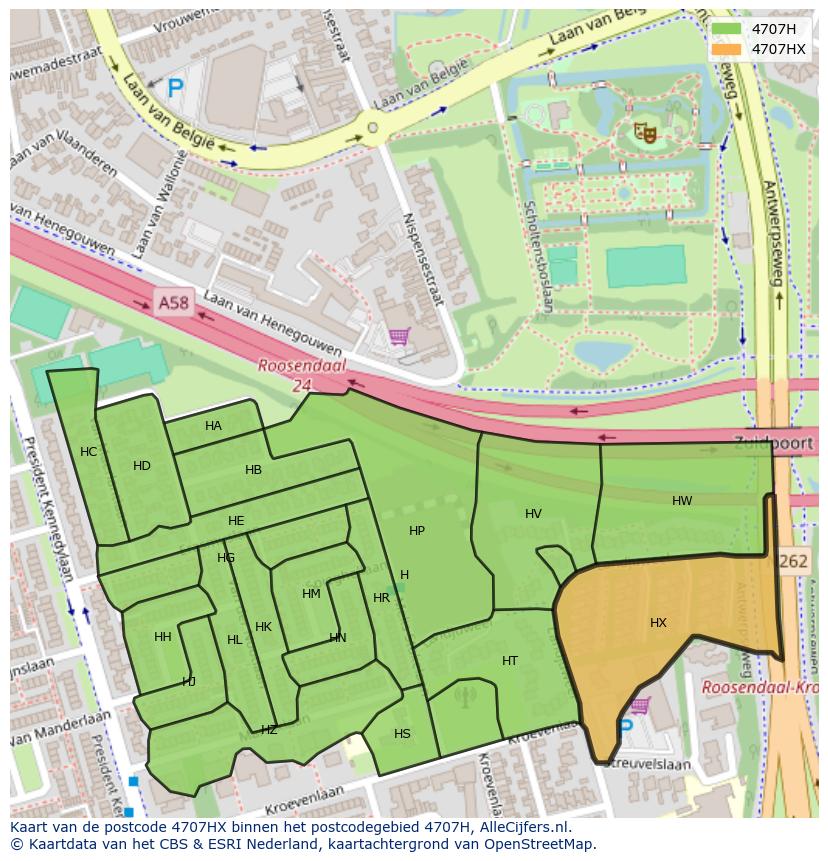 Afbeelding van het postcodegebied 4707 HX op de kaart.