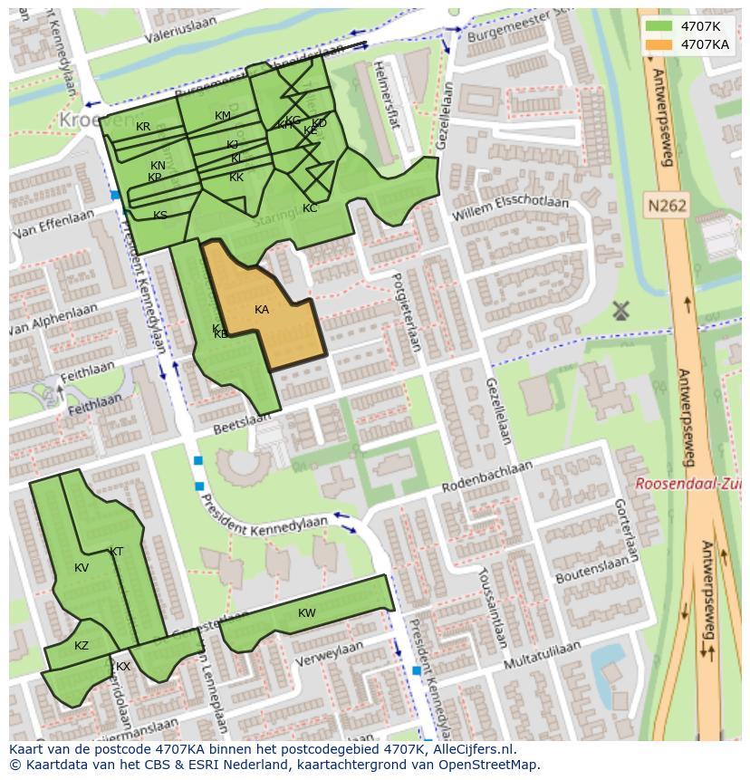 Afbeelding van het postcodegebied 4707 KA op de kaart.