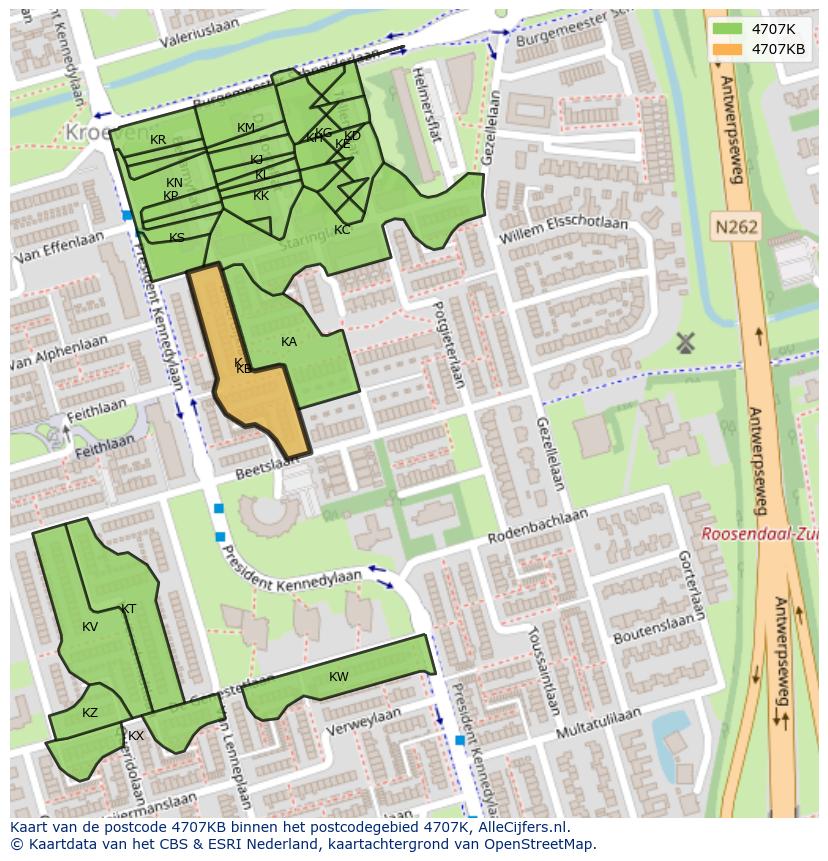 Afbeelding van het postcodegebied 4707 KB op de kaart.