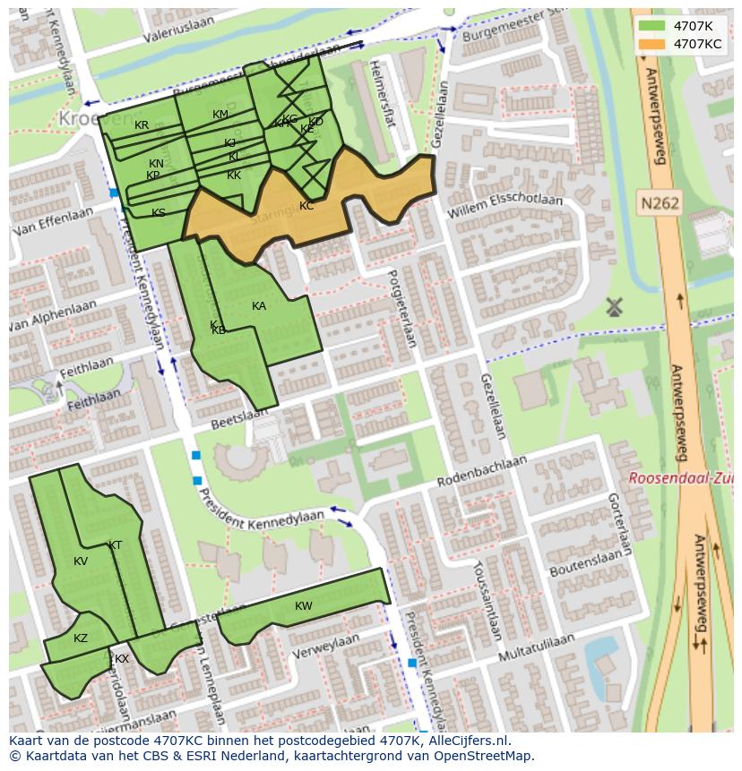 Afbeelding van het postcodegebied 4707 KC op de kaart.