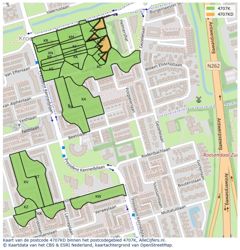 Afbeelding van het postcodegebied 4707 KD op de kaart.