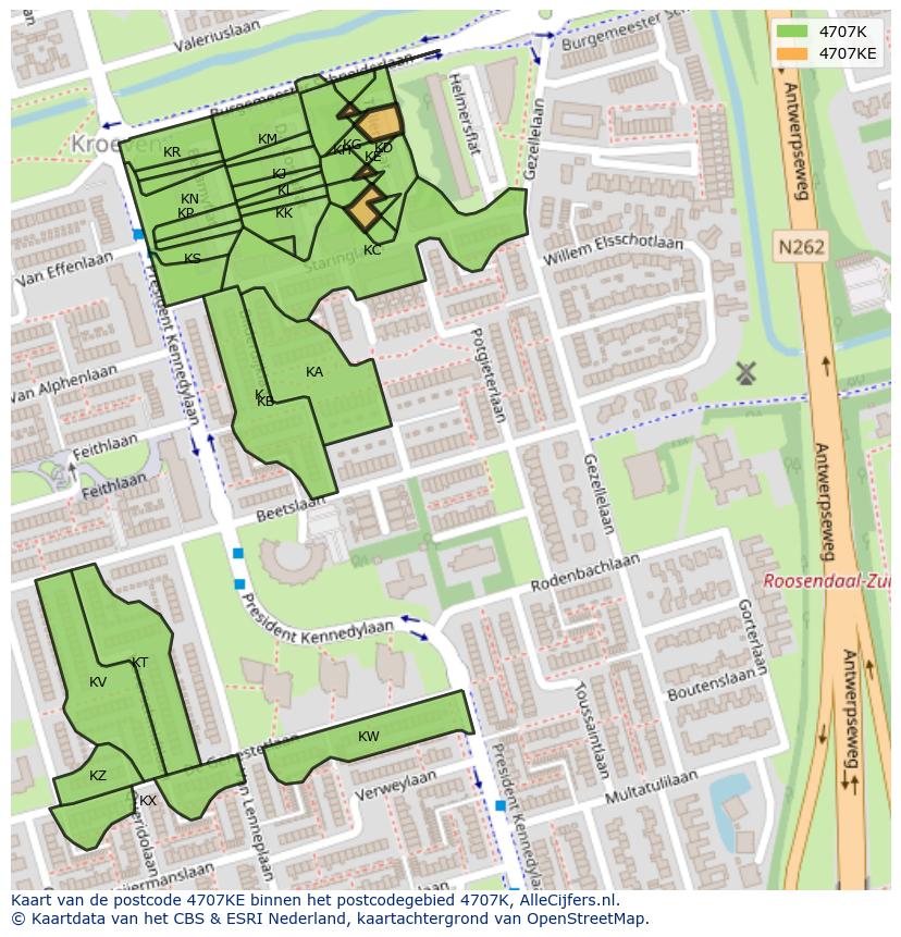 Afbeelding van het postcodegebied 4707 KE op de kaart.