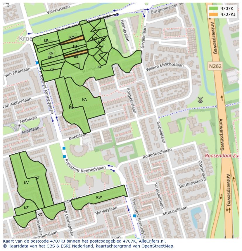 Afbeelding van het postcodegebied 4707 KJ op de kaart.
