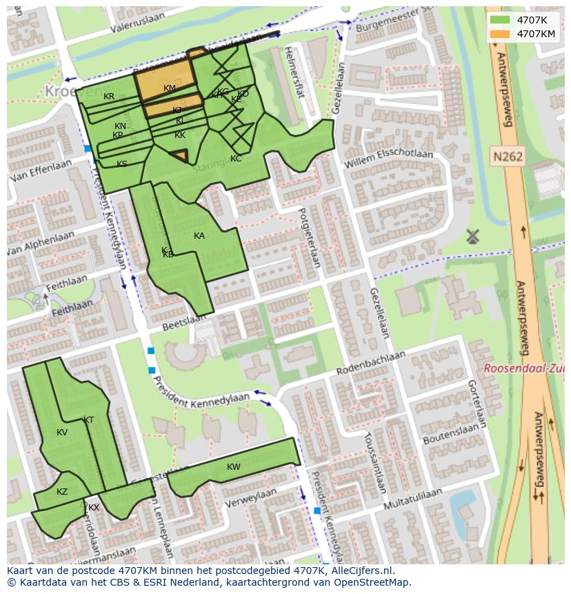 Afbeelding van het postcodegebied 4707 KM op de kaart.