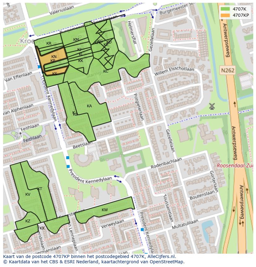Afbeelding van het postcodegebied 4707 KP op de kaart.