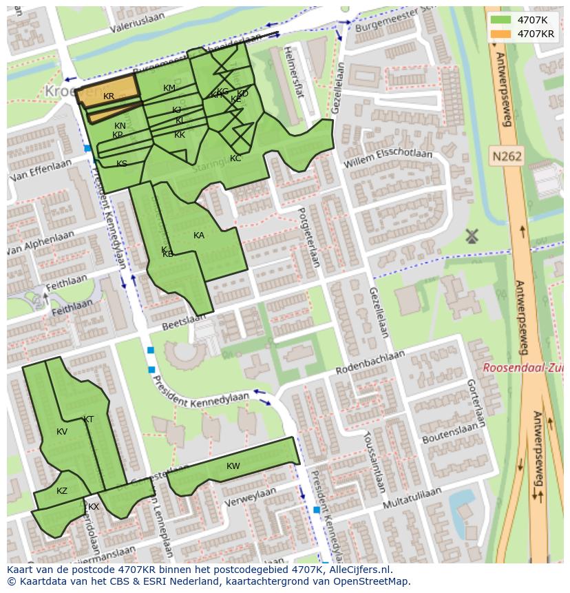 Afbeelding van het postcodegebied 4707 KR op de kaart.