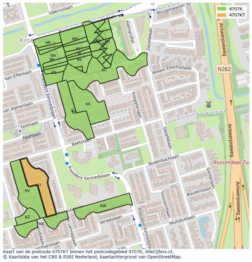 Afbeelding van het postcodegebied 4707 KT op de kaart.