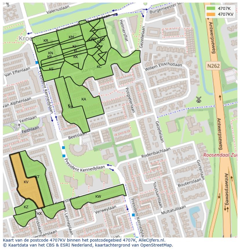 Afbeelding van het postcodegebied 4707 KV op de kaart.