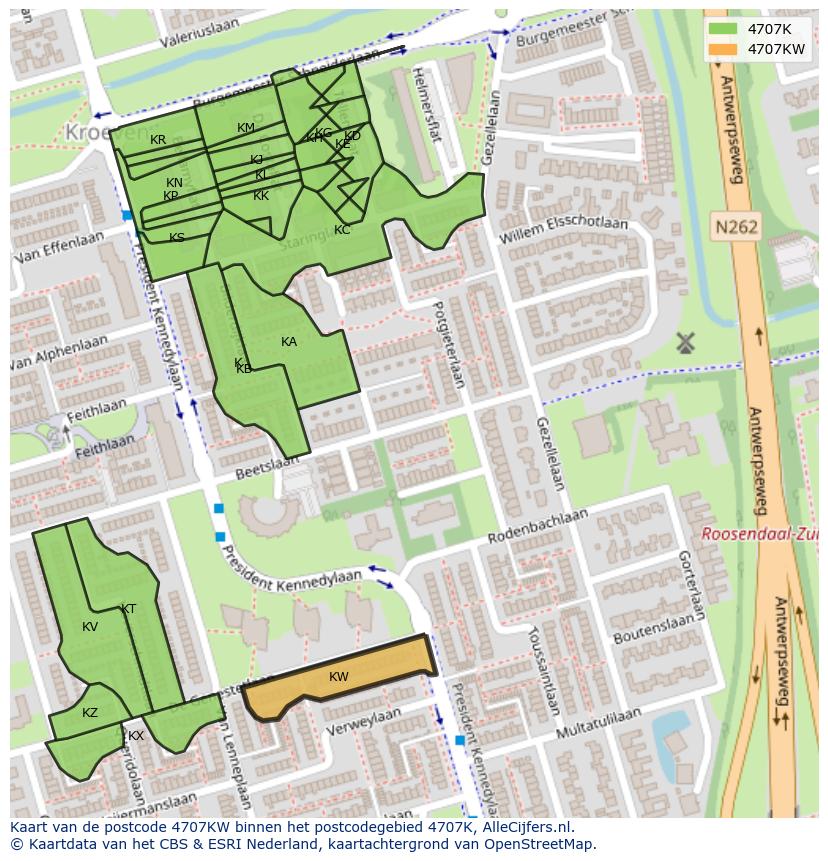 Afbeelding van het postcodegebied 4707 KW op de kaart.