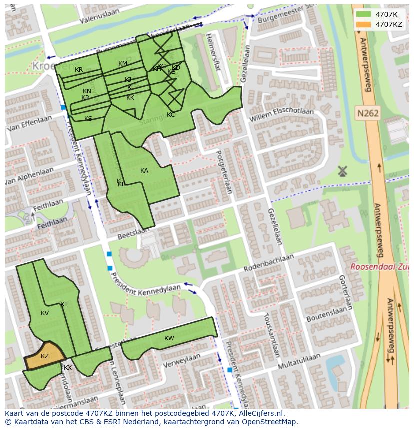 Afbeelding van het postcodegebied 4707 KZ op de kaart.