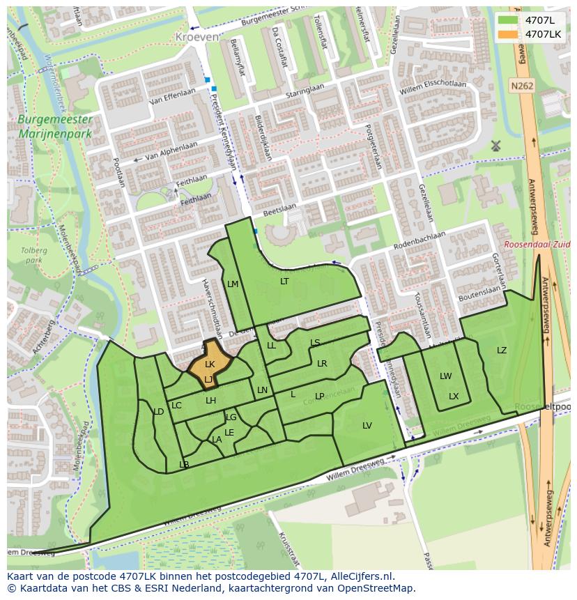 Afbeelding van het postcodegebied 4707 LK op de kaart.