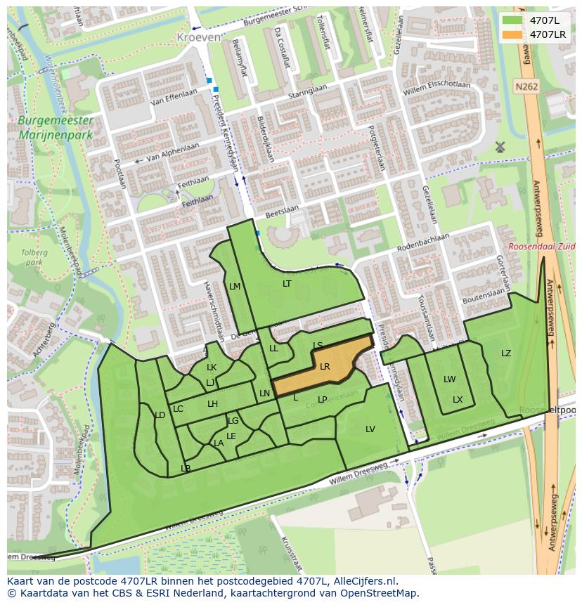 Afbeelding van het postcodegebied 4707 LR op de kaart.