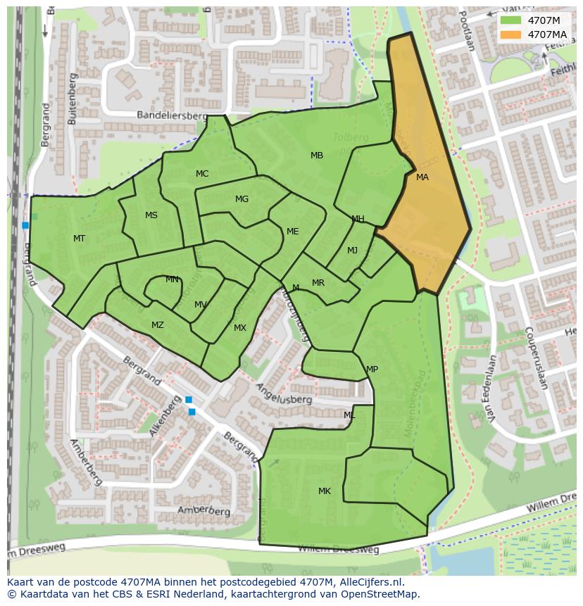 Afbeelding van het postcodegebied 4707 MA op de kaart.