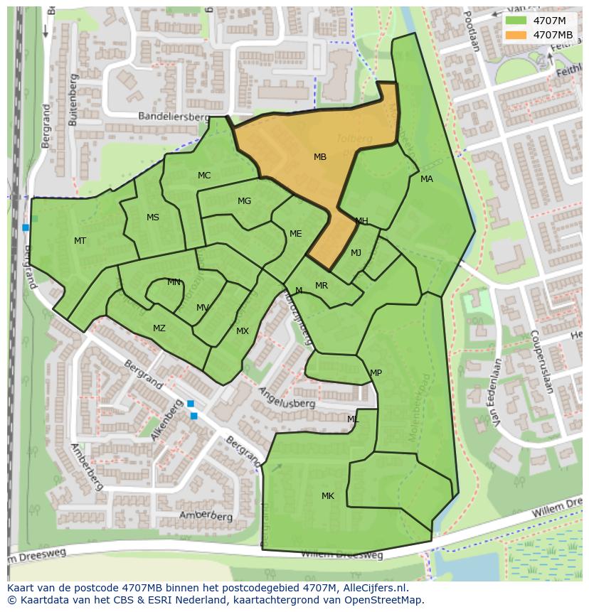 Afbeelding van het postcodegebied 4707 MB op de kaart.