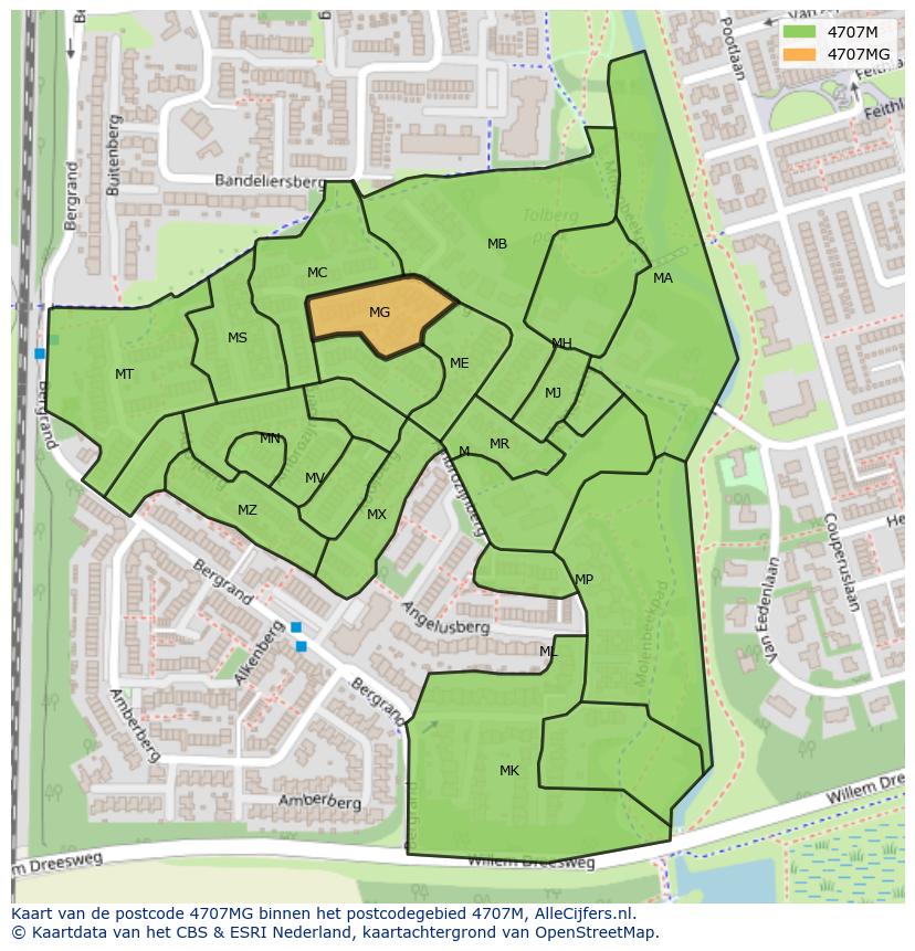 Afbeelding van het postcodegebied 4707 MG op de kaart.