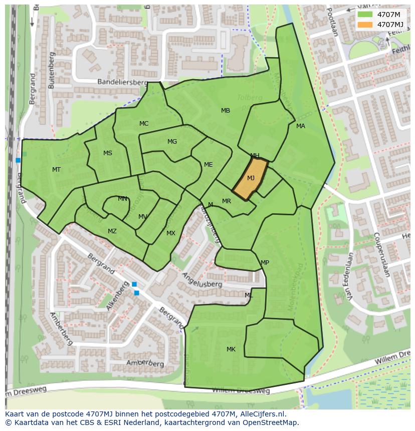 Afbeelding van het postcodegebied 4707 MJ op de kaart.