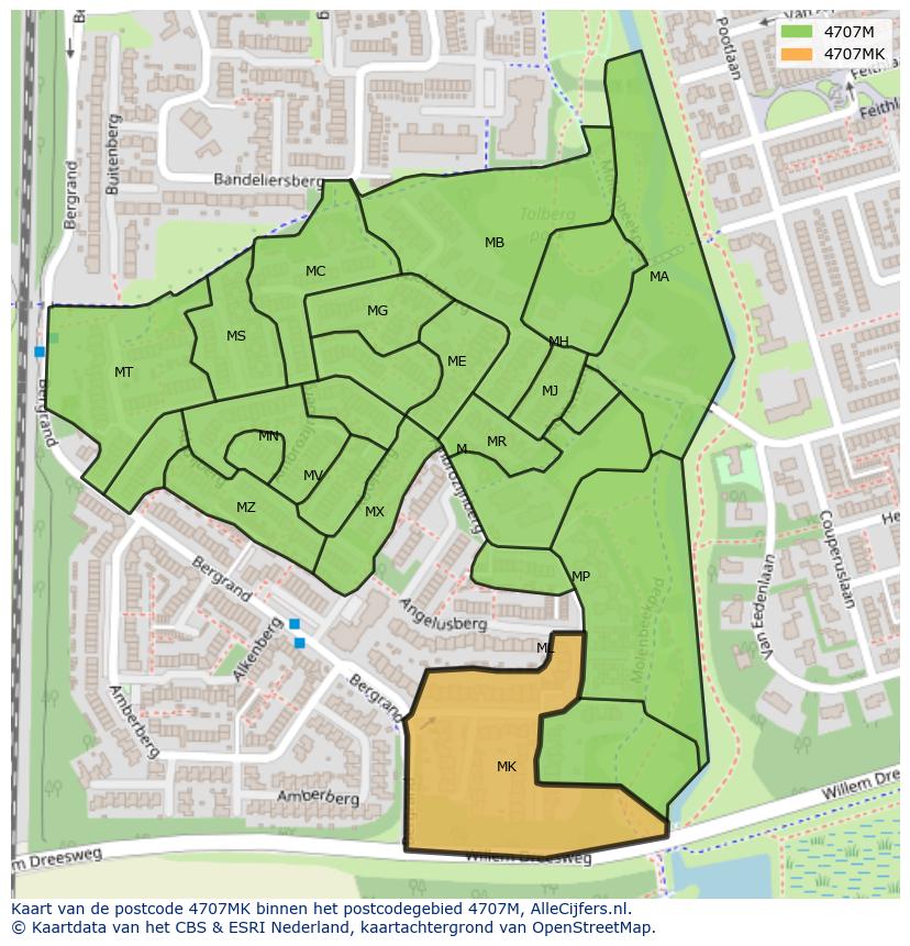 Afbeelding van het postcodegebied 4707 MK op de kaart.