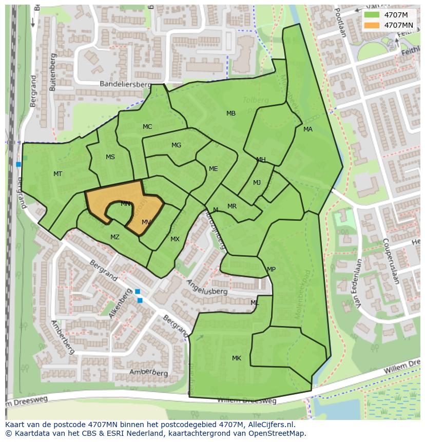 Afbeelding van het postcodegebied 4707 MN op de kaart.