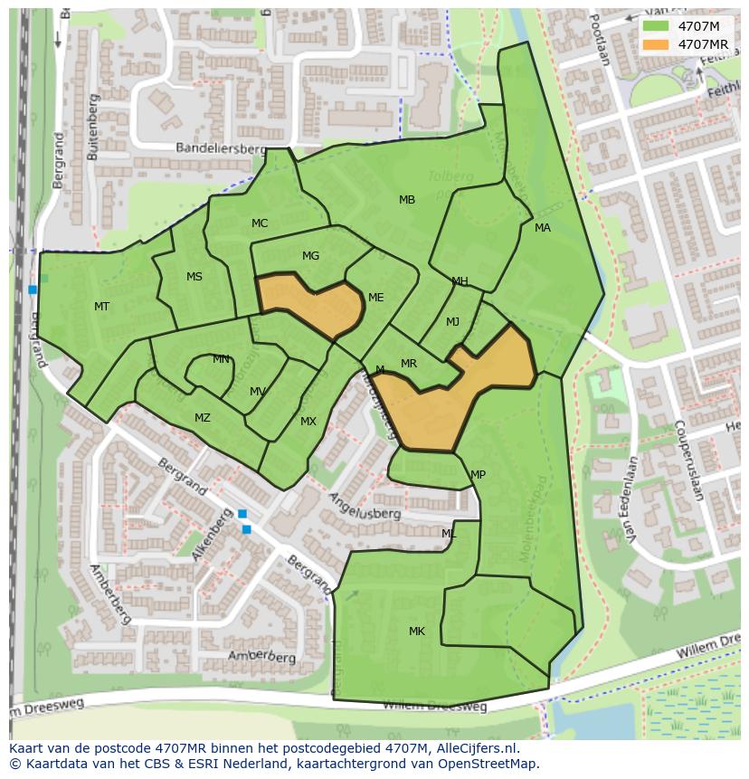 Afbeelding van het postcodegebied 4707 MR op de kaart.