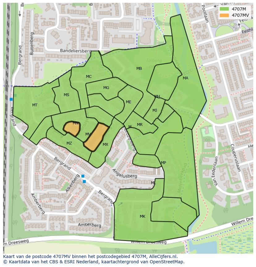 Afbeelding van het postcodegebied 4707 MV op de kaart.