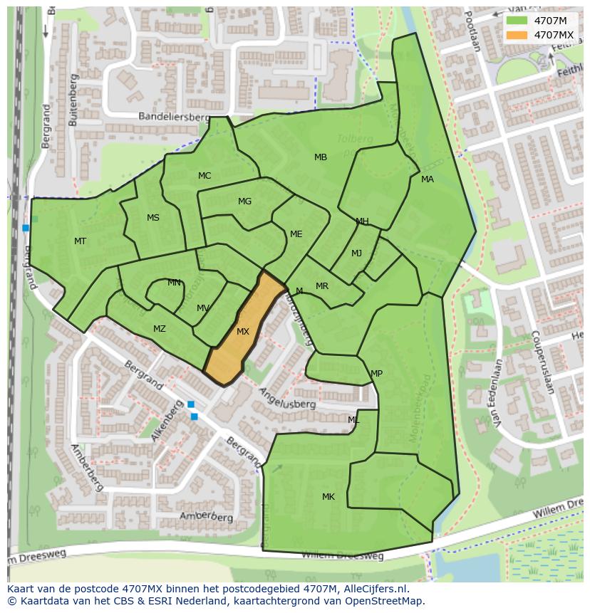Afbeelding van het postcodegebied 4707 MX op de kaart.