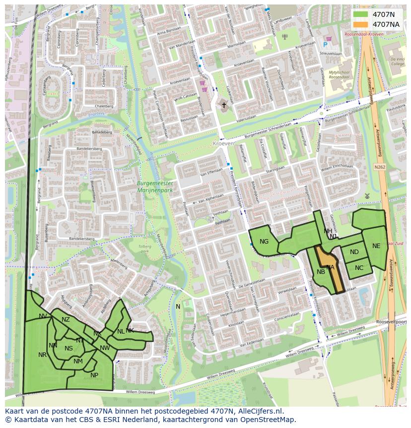 Afbeelding van het postcodegebied 4707 NA op de kaart.