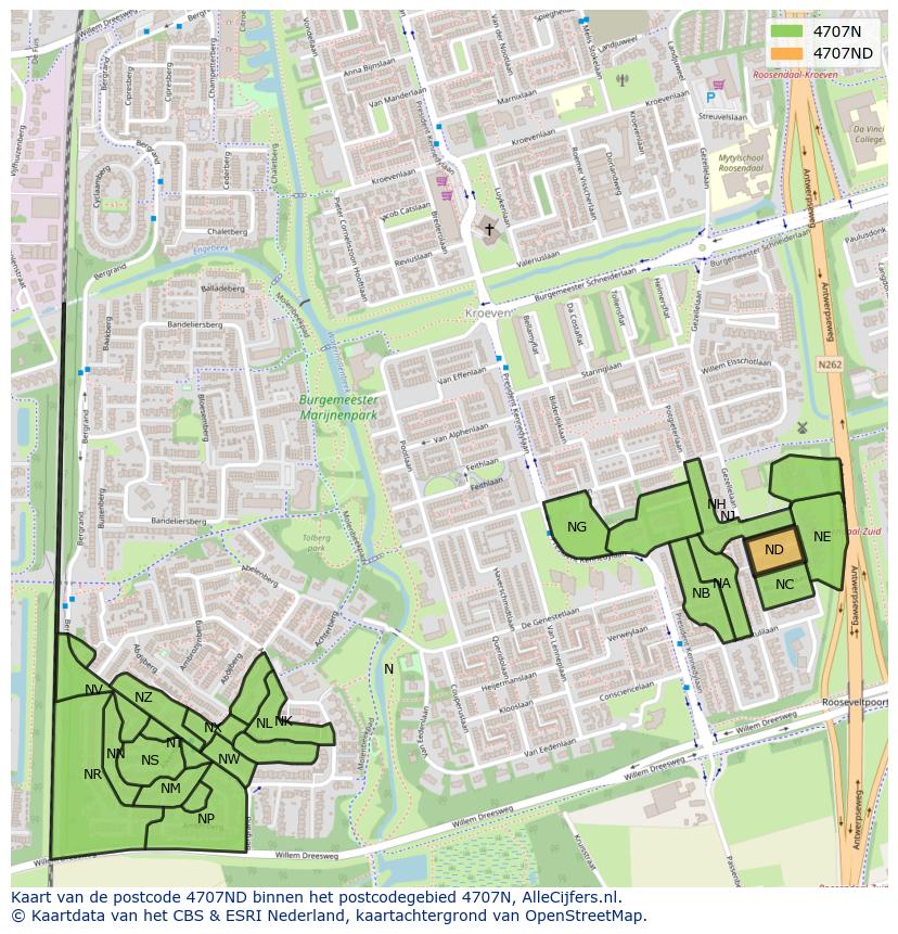 Afbeelding van het postcodegebied 4707 ND op de kaart.