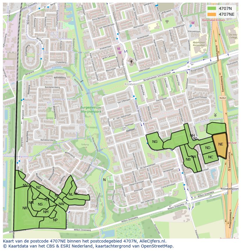 Afbeelding van het postcodegebied 4707 NE op de kaart.