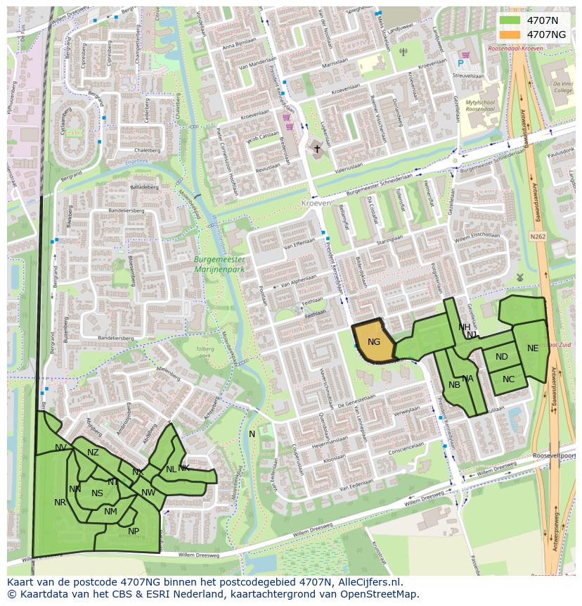 Afbeelding van het postcodegebied 4707 NG op de kaart.