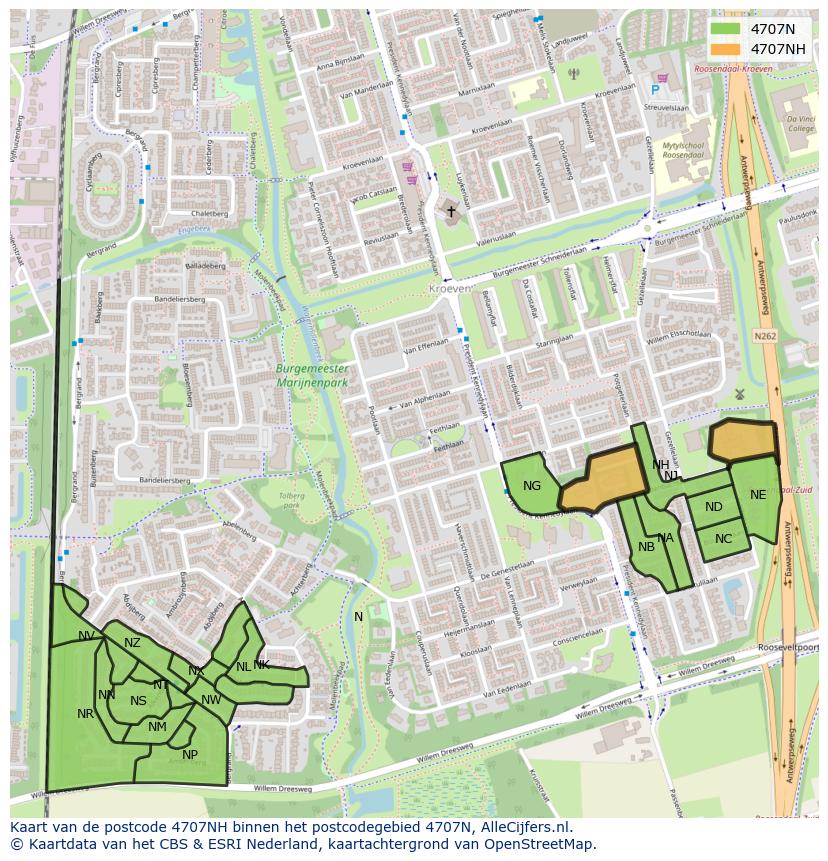 Afbeelding van het postcodegebied 4707 NH op de kaart.