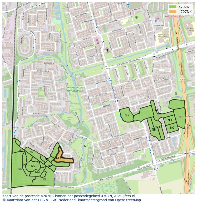 Afbeelding van het postcodegebied 4707 NK op de kaart.