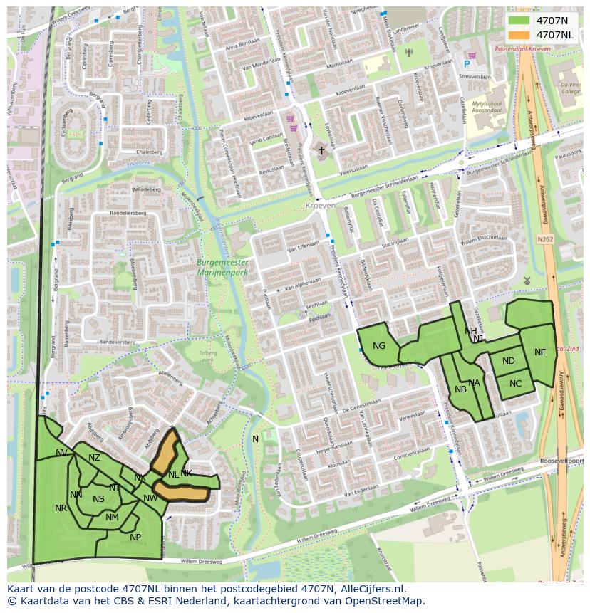 Afbeelding van het postcodegebied 4707 NL op de kaart.