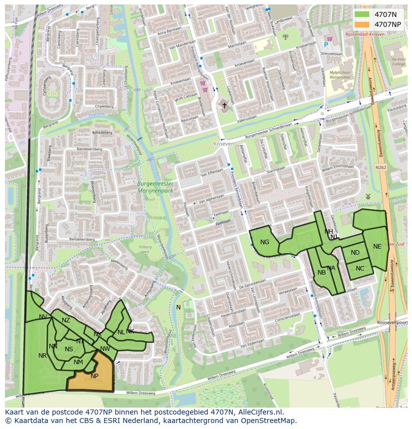 Afbeelding van het postcodegebied 4707 NP op de kaart.