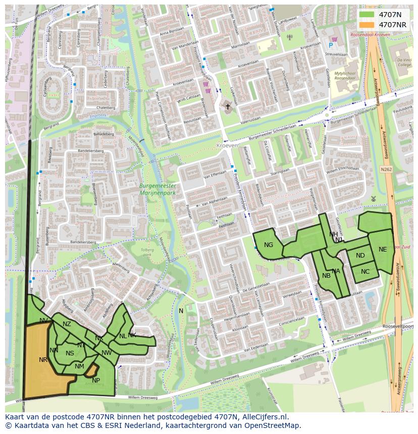 Afbeelding van het postcodegebied 4707 NR op de kaart.