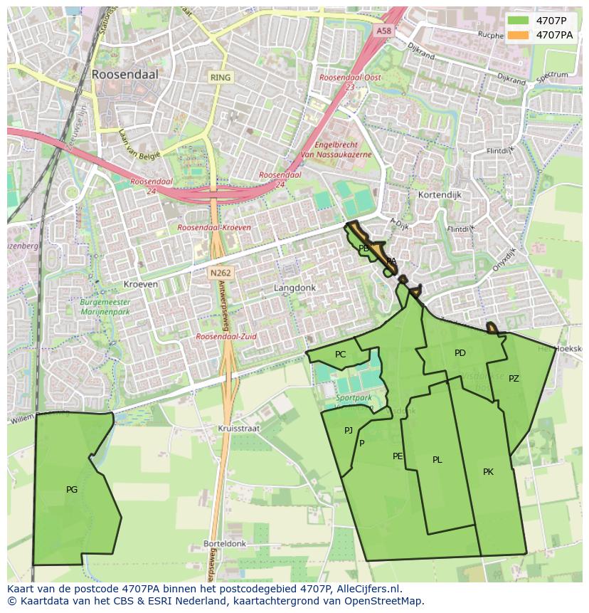 Afbeelding van het postcodegebied 4707 PA op de kaart.