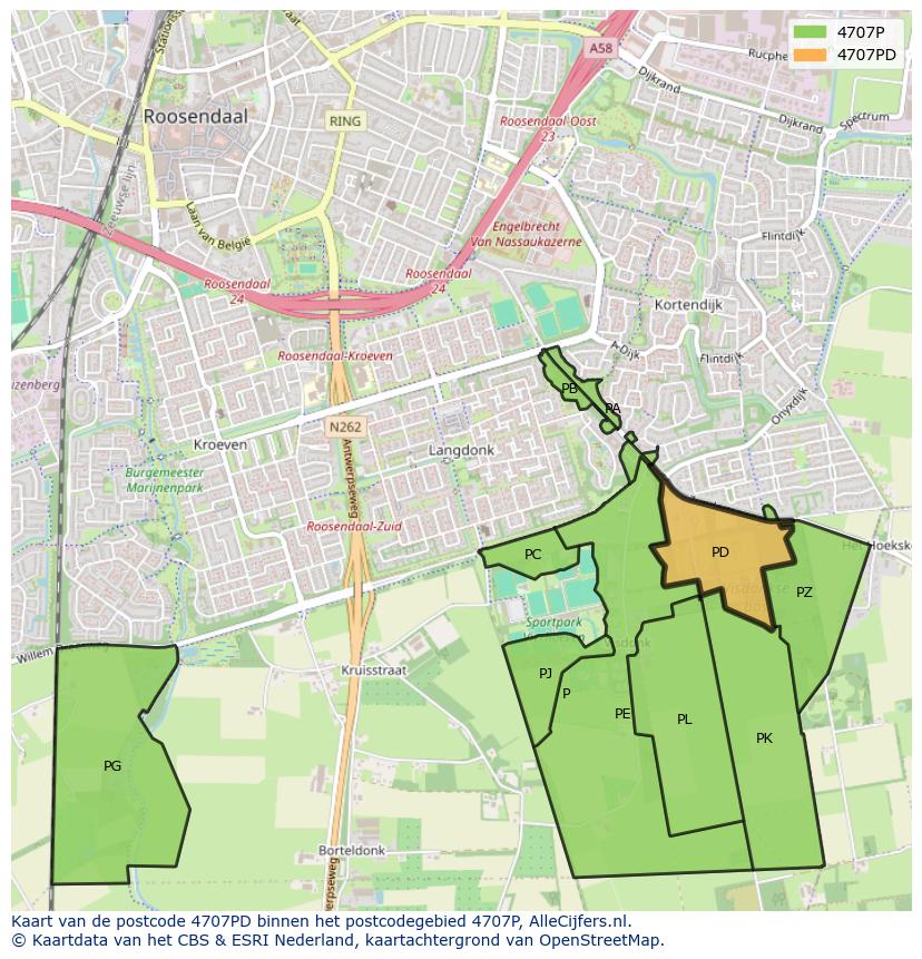 Afbeelding van het postcodegebied 4707 PD op de kaart.