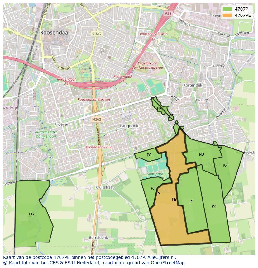Afbeelding van het postcodegebied 4707 PE op de kaart.