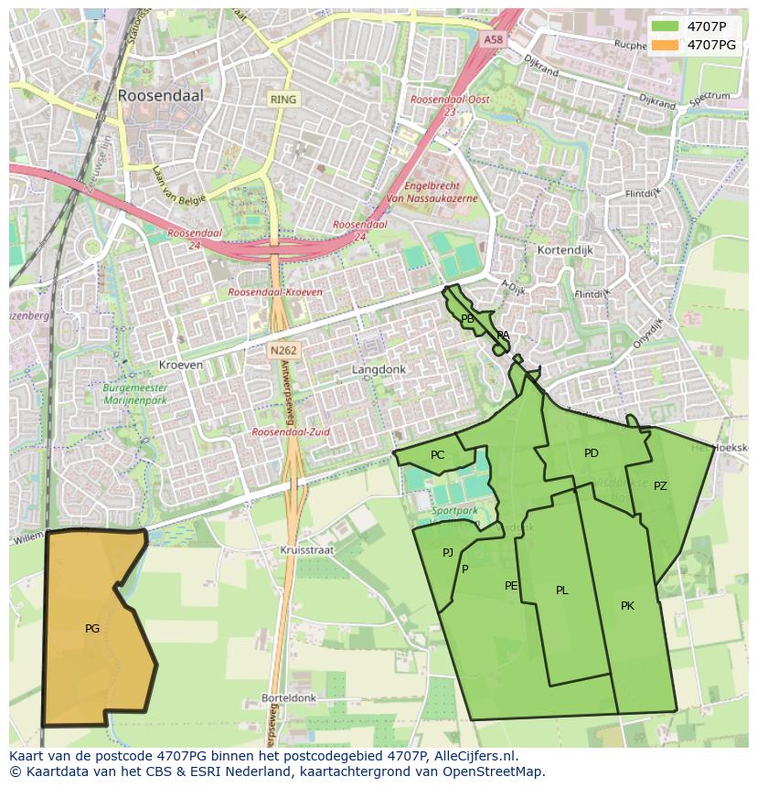 Afbeelding van het postcodegebied 4707 PG op de kaart.