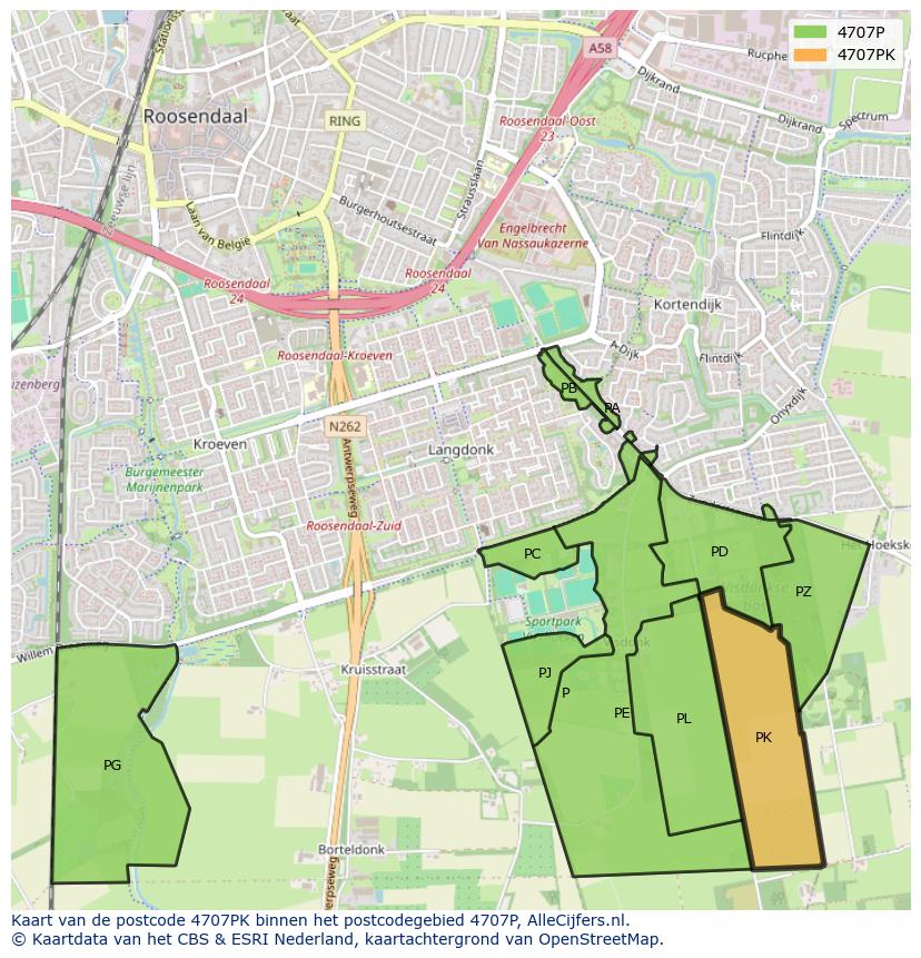 Afbeelding van het postcodegebied 4707 PK op de kaart.