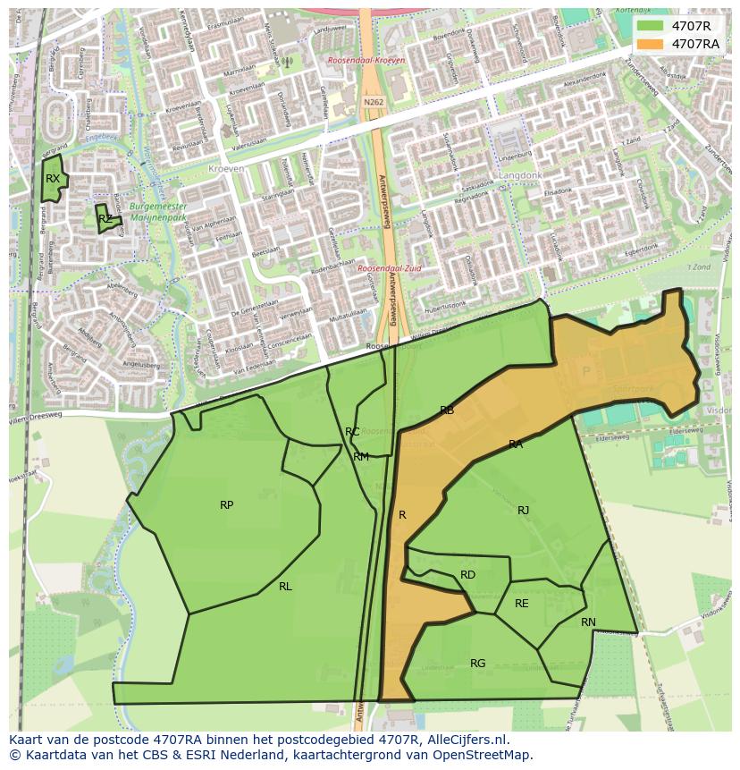 Afbeelding van het postcodegebied 4707 RA op de kaart.