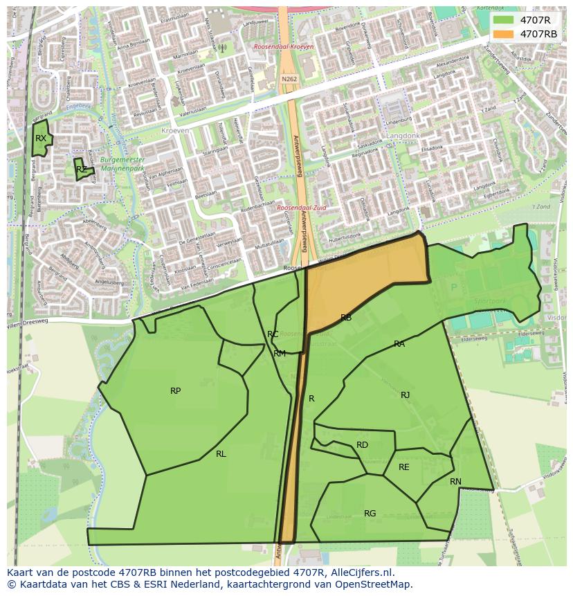 Afbeelding van het postcodegebied 4707 RB op de kaart.