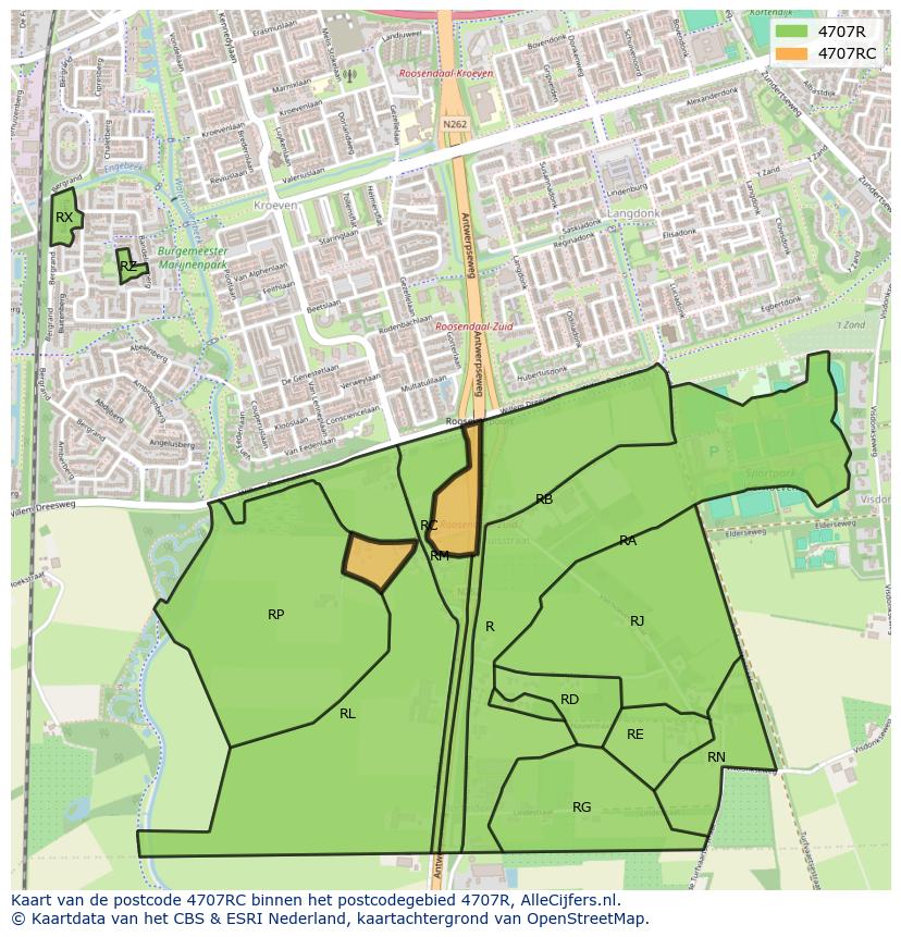Afbeelding van het postcodegebied 4707 RC op de kaart.