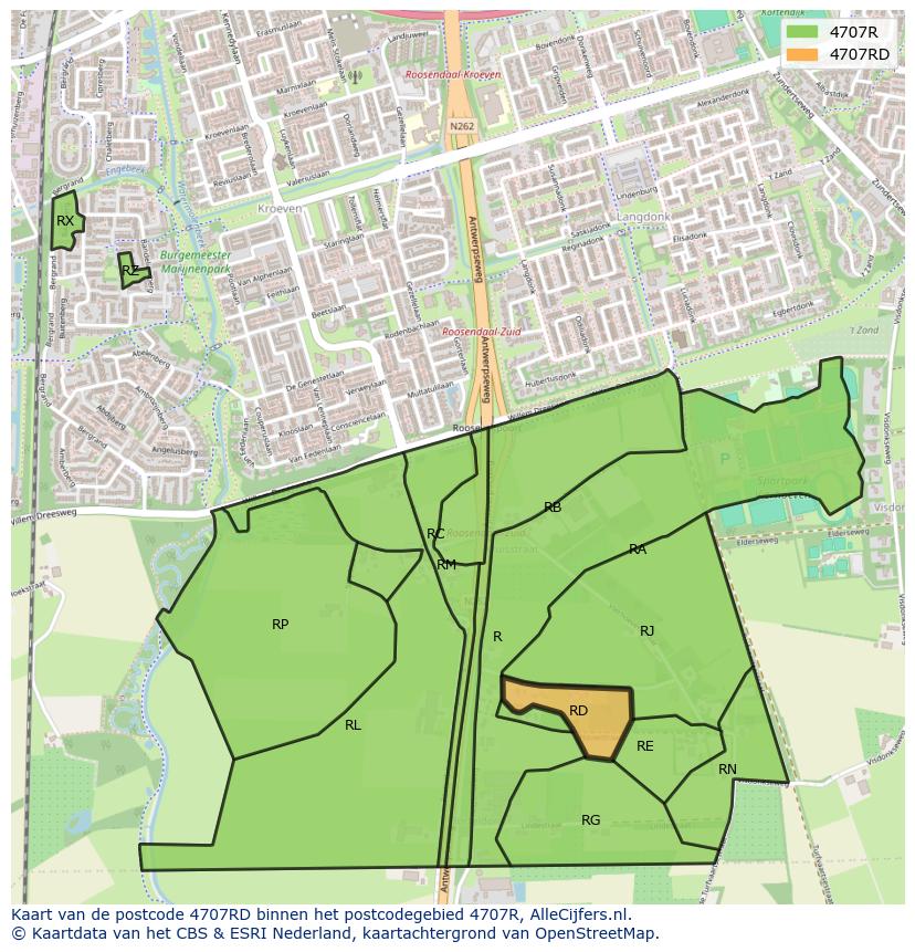 Afbeelding van het postcodegebied 4707 RD op de kaart.