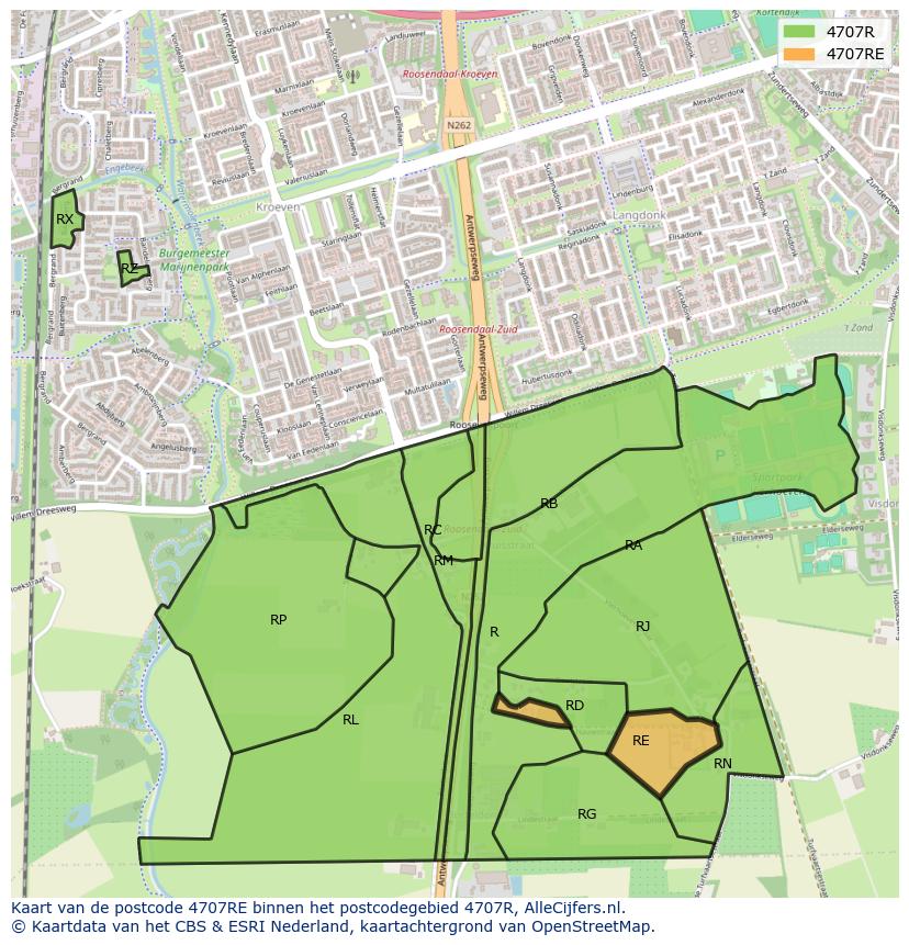 Afbeelding van het postcodegebied 4707 RE op de kaart.