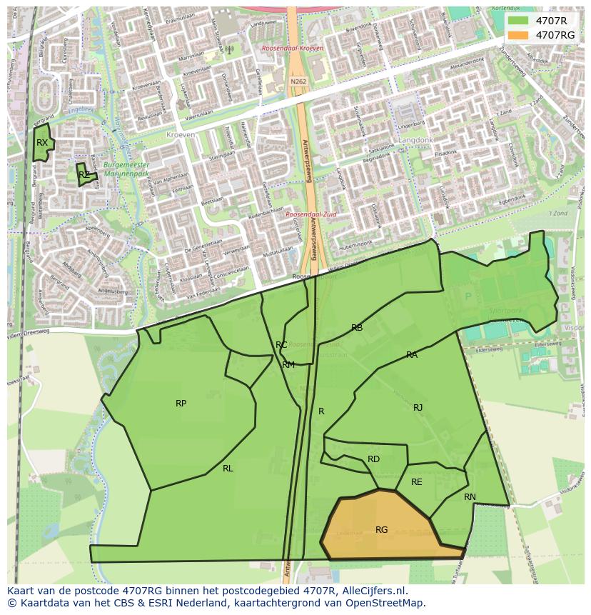Afbeelding van het postcodegebied 4707 RG op de kaart.