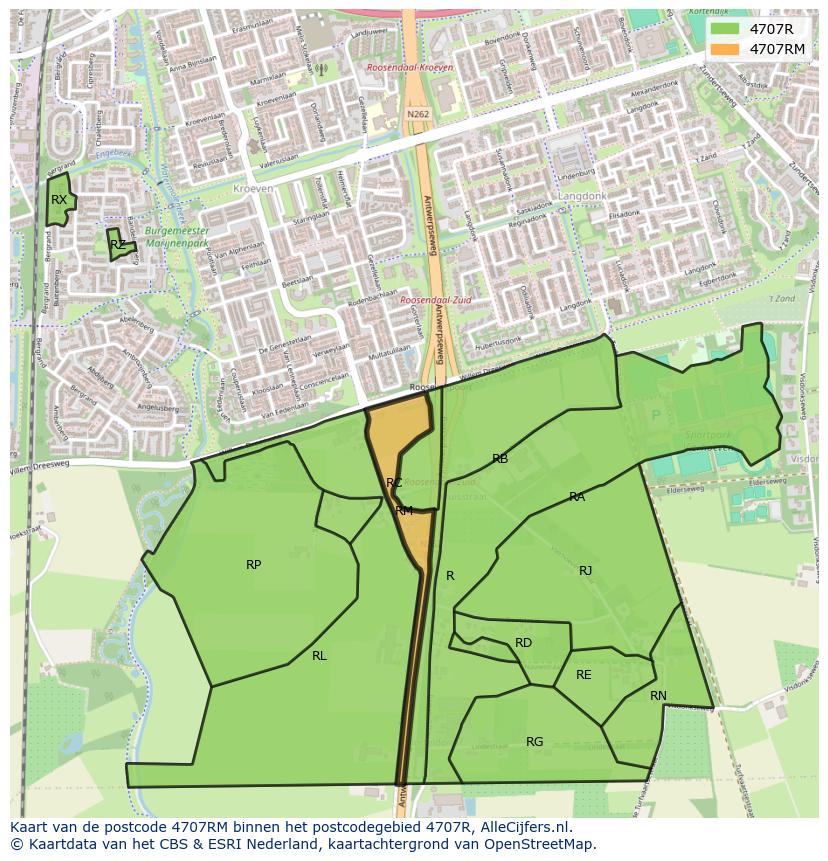 Afbeelding van het postcodegebied 4707 RM op de kaart.