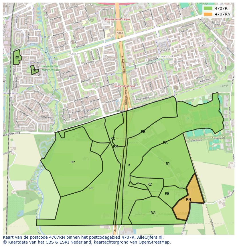 Afbeelding van het postcodegebied 4707 RN op de kaart.